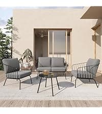 EAST OAK Life Chatter Outdoor Sofa, Outdoor Furniture 3 Seats with Waterproof Thick Cushions, Modern Patio Sofa Deep Seating for Outdoor Garden Porch Blackyard, Earth Black & Misty Grey