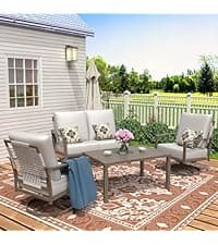 NATURAL EXPRESSIONS 6 Pieces Patio Furniture Sets, Metal Outdoor Sectional Furniture L Shape Patio Conversation Sets,Highback Frame,Metal Table,Large Waterproof Cover, 6.5" Olefin Cushions