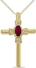 SZUL Ruby and Diamond Cross Pendant 10K Yellow Gold