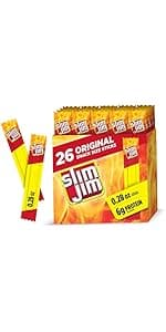 Slim Jim Smoked Meat Sticks, Original Flavor, 6g Protein Per Serving, Snack Size, Lunchbox Snack, 0.28 oz. (46 Count)