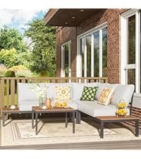 NATURAL EXPRESSIONS 6 Pieces Patio Furniture Sets, Metal Outdoor Sectional Furniture L Shape Patio Conversation Sets,Highback Frame,Metal Table,Large Waterproof Cover, 6.5" Olefin Cushions