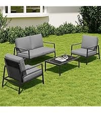 EAST OAK Life Chatter Outdoor Sofa, Outdoor Furniture 3 Seats with Waterproof Thick Cushions, Modern Patio Sofa Deep Seating for Outdoor Garden Porch Blackyard, Earth Black & Misty Grey