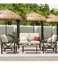 NATURAL EXPRESSIONS 6 Pieces Patio Furniture Sets, Metal Outdoor Sectional Furniture L Shape Patio Conversation Sets,Highback Frame,Metal Table,Large Waterproof Cover, 6.5" Olefin Cushions