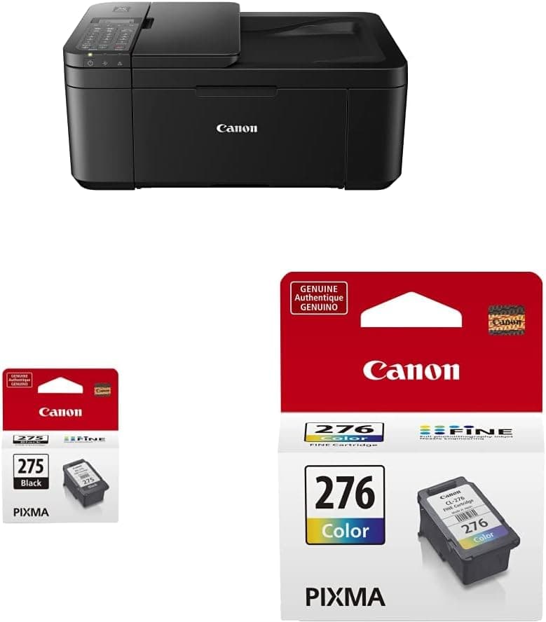 Canon PIXMA TR4720 All-in-One Wireless Printer Home use, with Auto Document Feeder, Mobile Printing and Built-in Fax, Black PG-275 Black Ink Tank, CL-276 Color Ink Cartridge