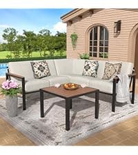 NATURAL EXPRESSIONS 6 Pieces Patio Furniture Sets, Metal Outdoor Sectional Furniture L Shape Patio Conversation Sets,Highback Frame,Metal Table,Large Waterproof Cover, 6.5" Olefin Cushions