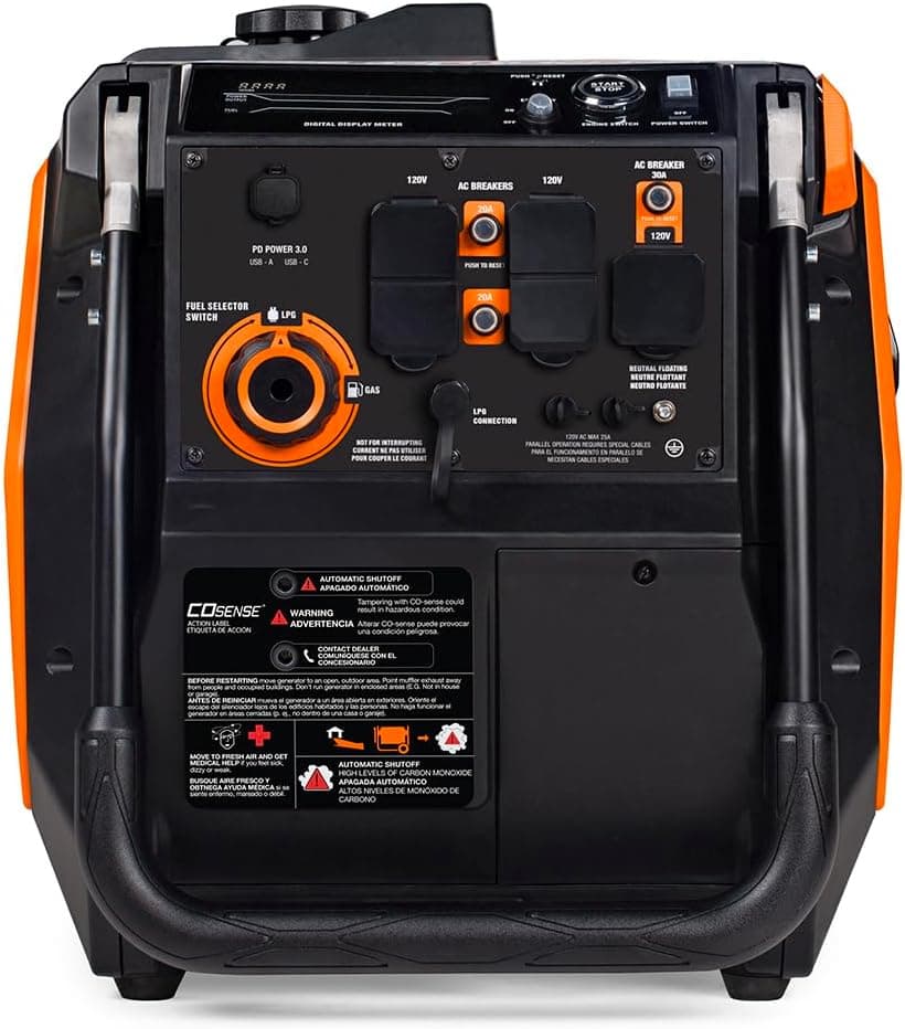 Generac 5,200-Watt Dual-Fuel Portable Inverter Generator - Gas and Propane Compatible - Compact and Lightweight Design - Clean, Stable Power - COsense Technology - Orange/Black - 50 State Compliant