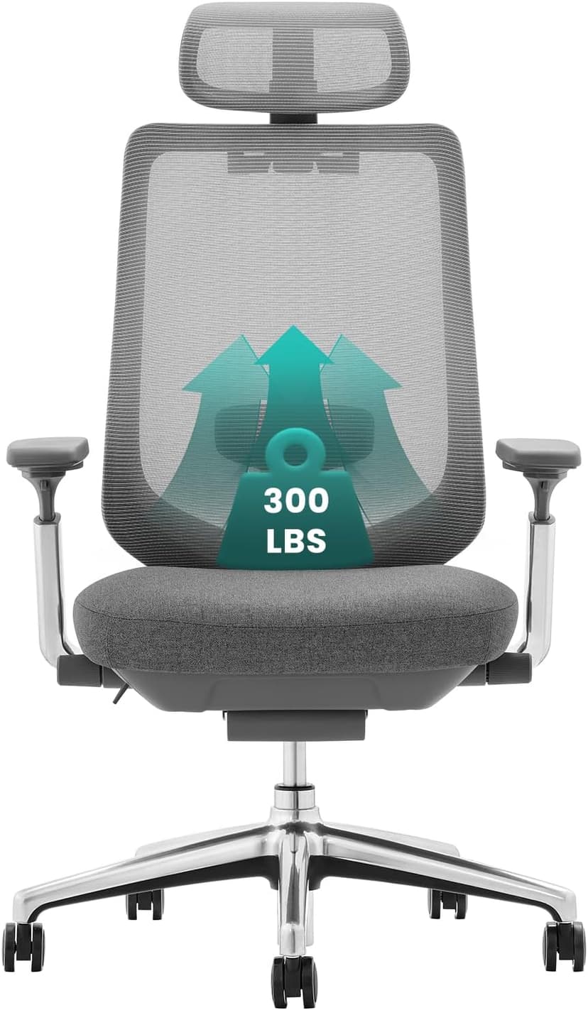 COLAMY Ergonomic Mesh Office Chair, High Back Office Chair, Computer Executive Desk Chair with Lumbar Support,Adjustable Headrest and 4D Arms, Slide Seat, Tilt Lock-Darkgrey New
