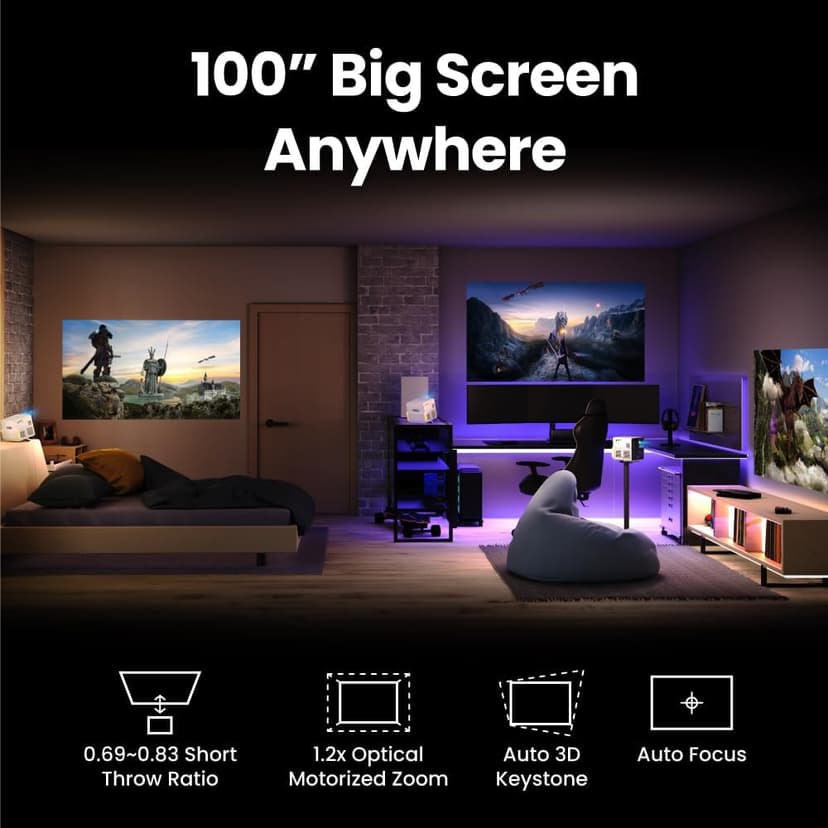 BenQ X300G | Portable 4K Gaming Projector | 4ms Response Time | LED 2000 Lumens | Short Throw | 3D Auto Keystone| Buit-in Game Modes | Charge & Display USB-C | Android TV w/ Built in 16W speaker