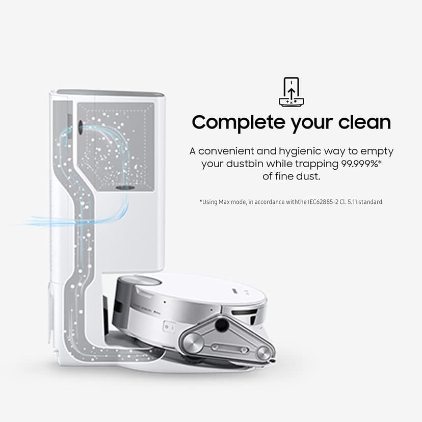 SAMSUNG Jet Bot AI+ Robot Vacuum Cleaner w/ Object Recognition, Intelligent Cleaning, Clean Station, 5-Layer Filter, Touchless Dust Removal for Hardwood Floors, Carpets, VR50T95735W, White