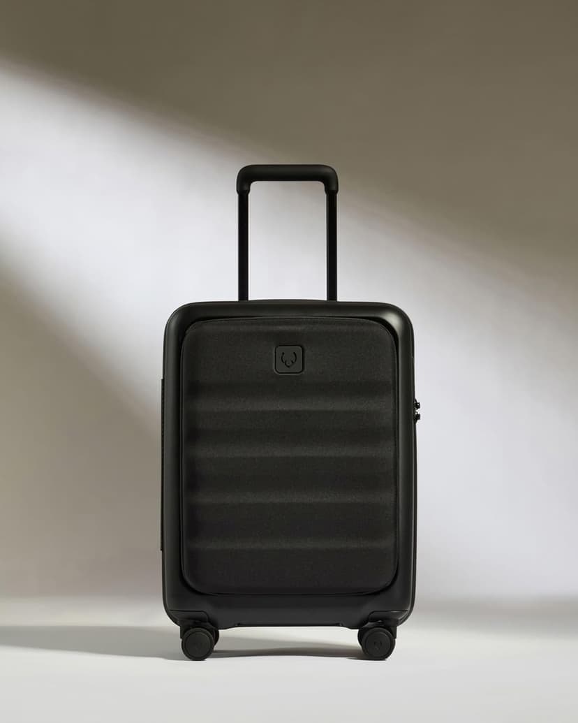 Icon Stripe Hardside Carry On Luggage with Pocket, 21.7x15.7x9.4 Inch, 47L - Lightweight, 4 Spinner Wheels, Adjustable Handle, External Front Pocket, Small Suitcase, TSA Lock - Black