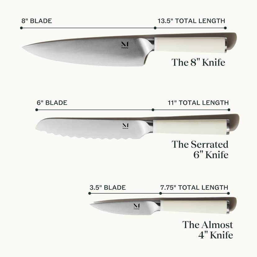 Material, Knife Trio, Carbon Stainless Steel Japanese Chef's Knife for Chopping and Cutting, Razor-Sharp Strong Blade, Cool Neutral, Material Kitchen