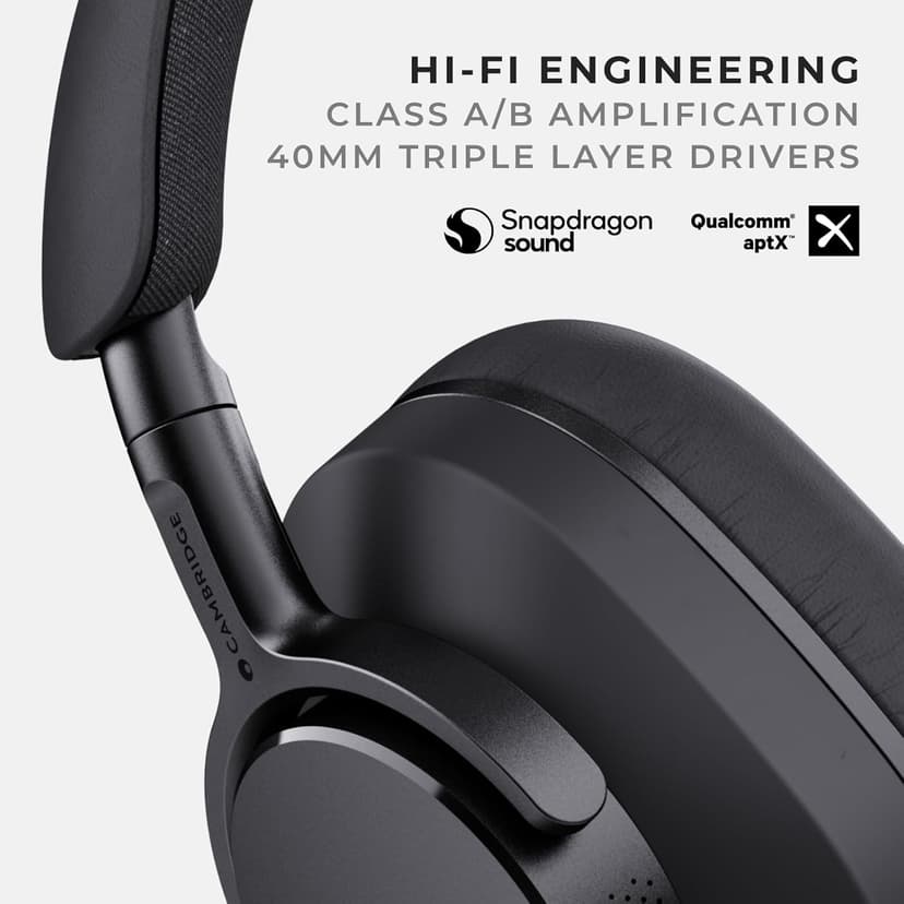 Cambridge Audio Melomania P100 Headphones - Bluetooth, Active Noise Cancelling with Hi-Fi Sound, 100 Hour Playback with User Replaceable Battery, Gaming Mode and Carry Case (Black)