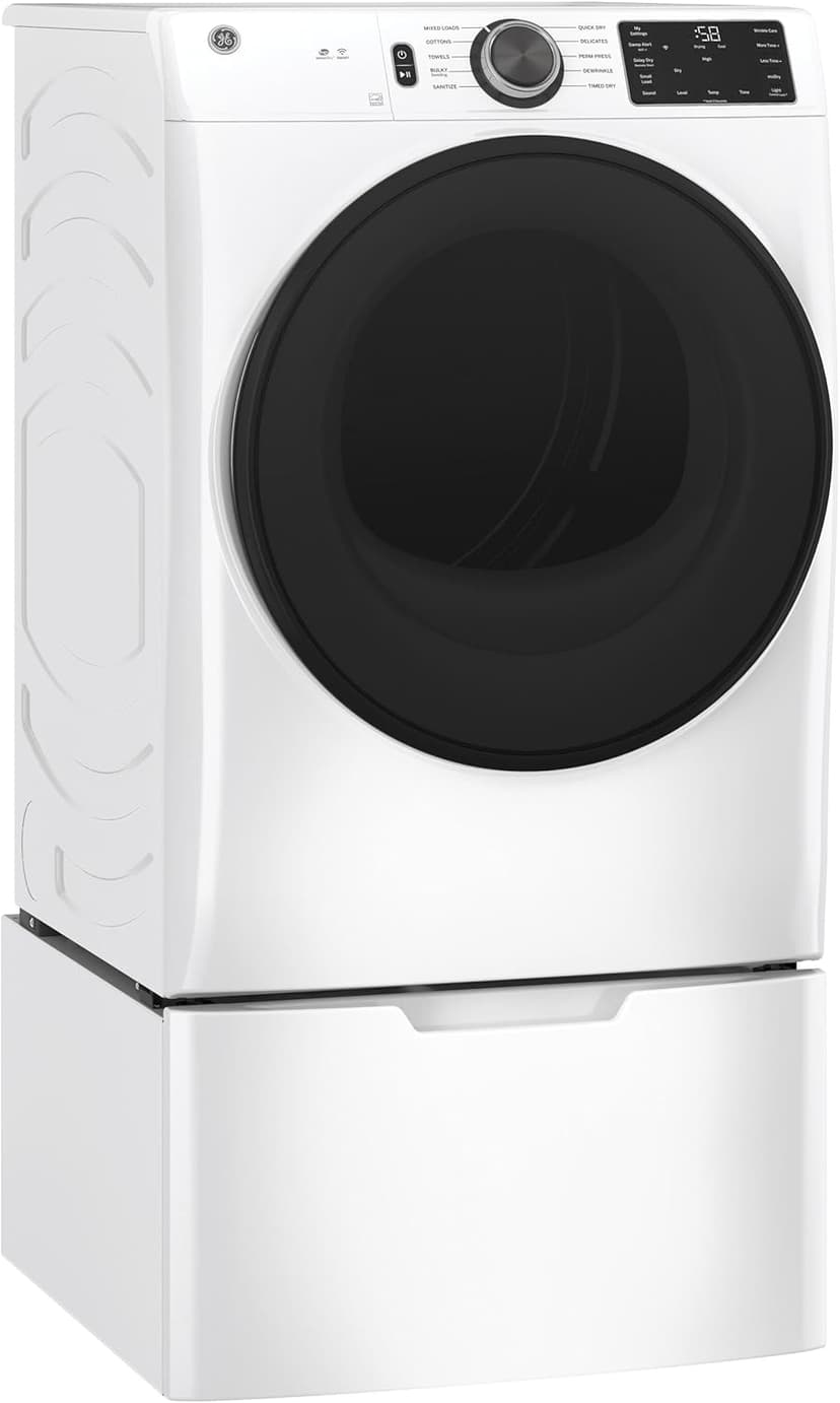 GE GFD55ESSNWW 28" Front Load Electric Dryer with 7.8 cu. ft. Capacity Built-in WiFi HE Sensor Dry and Sanitize Cycle in White