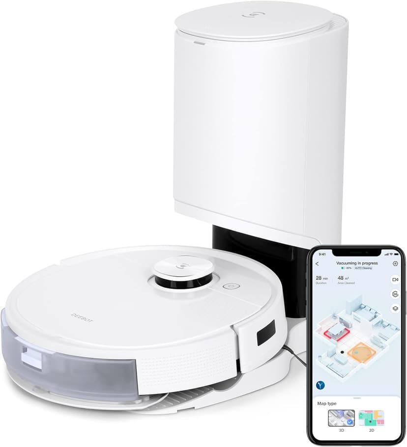 ECOVACS DEEBOT T9+ Robot Vacuum and Mop Combo with Auto-Empty Station, Precision Laser Mapping, 3D Maps, Oscillating Mopping, 3000Pa Suction, Hands-Free Cleaning for Up to 60 days, Air Freshener,White
