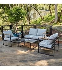 EAST OAK Life Chatter Outdoor Sofa, Outdoor Furniture 3 Seats with Waterproof Thick Cushions, Modern Patio Sofa Deep Seating for Outdoor Garden Porch Blackyard, Earth Black & Misty Grey