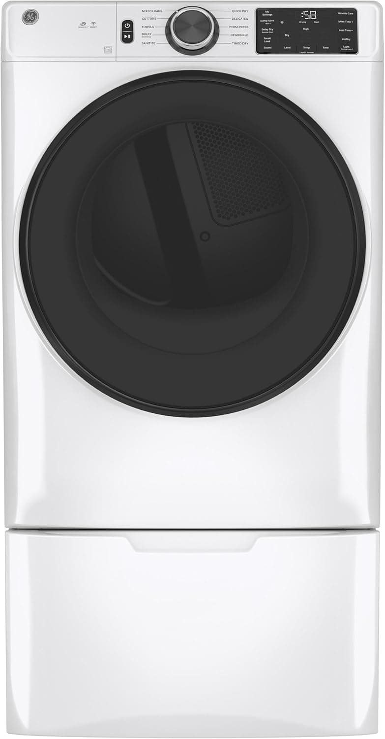 GE GFD55ESSNWW 28" Front Load Electric Dryer with 7.8 cu. ft. Capacity Built-in WiFi HE Sensor Dry and Sanitize Cycle in White