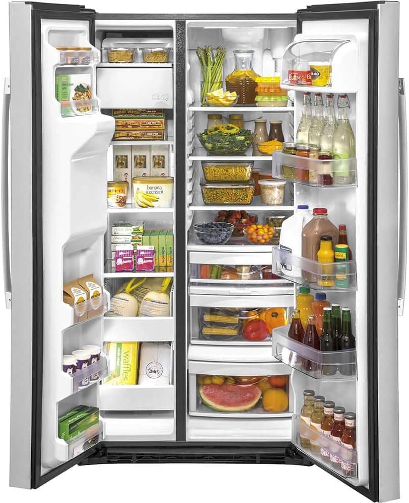 GE GSS25IYNFS 36" Side by Side Refrigerator with 25.14 cu. ft. Total Capacity Showcase LED Lighting and Hidden Hinge in Stainless Steel