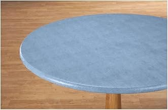 Miles Kimball Illusion Weave Elasticized Table Cover by HSK, Crafted with Wipe-Free Vinyl, Soft Fleece Backing, Home Décor – Measures 42" x 68" Oval/Oblong, Blue