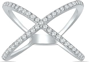 SZUL 1/2 Carat TW Diamond Criss Cross X Ring in 10K White Gold