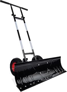 Best Choice Products 36in Galvanized Blade Heavy-Duty 2-Wheel Snow Pusher Hand Plow for Snow Removal w/Wheels, Adjustable Handle, Blade Angle - Black
