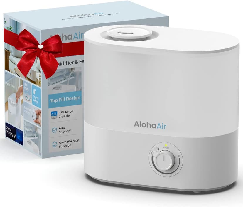 Humidifiers for Bedroom, Cool Mist Top Fill Essential Oil Diffuser, 7 Color Lights, Quiet, 360° Nozzle, Auto Shut-Off, (White)