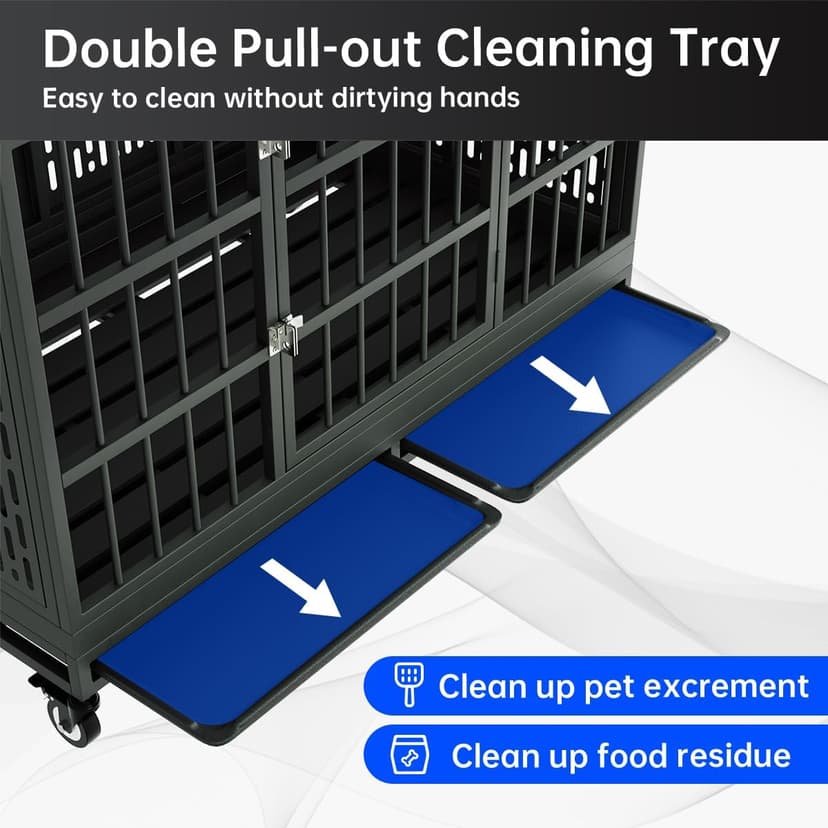 48/42/38 Inch Heavy Duty Dog Crate with Wheels, Folding Metal Big Dog Cage for Large and Medium Dogs, Extra Large XL XXL Indestructible Dog Crate with Removable Tray.