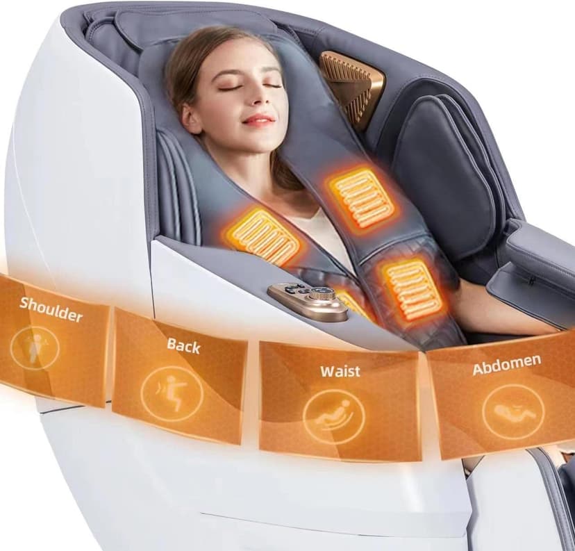 MassaMAX MT339 4D Massage Chair, Full Body Shiatsu Recliner with Electric Extendable Footrest, Zero Gravity, SL Track, Deep Yoga Stretch, 15 Modes, Foot Rollers, and Heating (Space White)