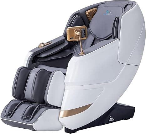 MassaMAX MT339 4D Massage Chair, Full Body Shiatsu Recliner with Electric Extendable Footrest, Zero Gravity, SL Track, Deep Yoga Stretch, 15 Modes, Foot Rollers, and Heating (Space White)