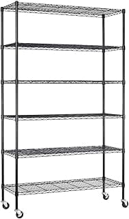 FDW 48"L×18"W×82"H Wire Shelving Unit Storage Cart Metal Shelf Rolling Utility Cart 2100Lbs Capacity with 6 Tier Casters Adjustable Layer Rack Strong Steel for Restaurant Garage Pantry Kitchen,Black