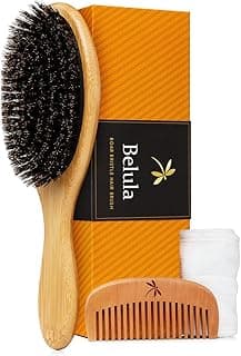 Belula 100% Boar Bristle Hair Brush Set (Medium). Soft Natural Bristles for Thin and Fine Hair. Restore Shine And Texture. Wooden Comb, Travel Bag and Spa Headband Included!
