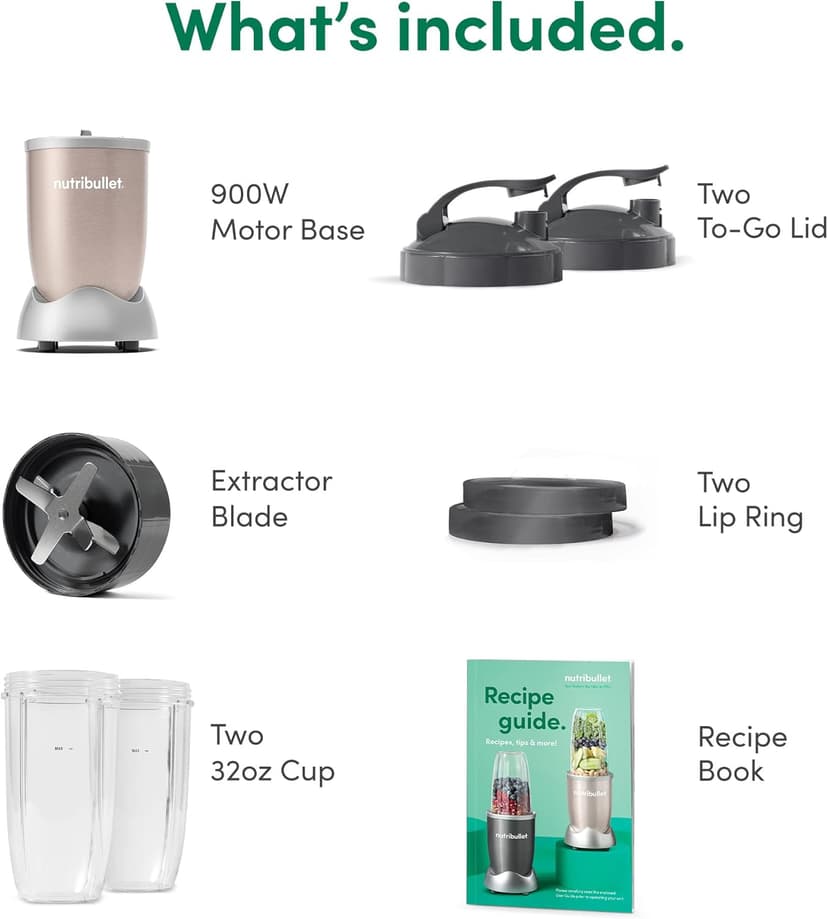 nutribullet Pro 900 Watt Personal Blender - 13-Piece High-Speed Blender/Mixer System, Champagne