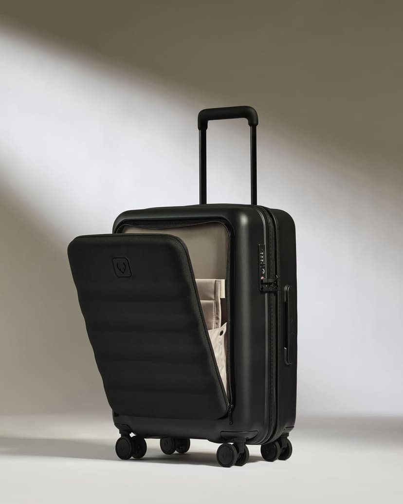 Icon Stripe Hardside Carry On Luggage with Pocket, 21.7x15.7x9.4 Inch, 47L - Lightweight, 4 Spinner Wheels, Adjustable Handle, External Front Pocket, Small Suitcase, TSA Lock - Black