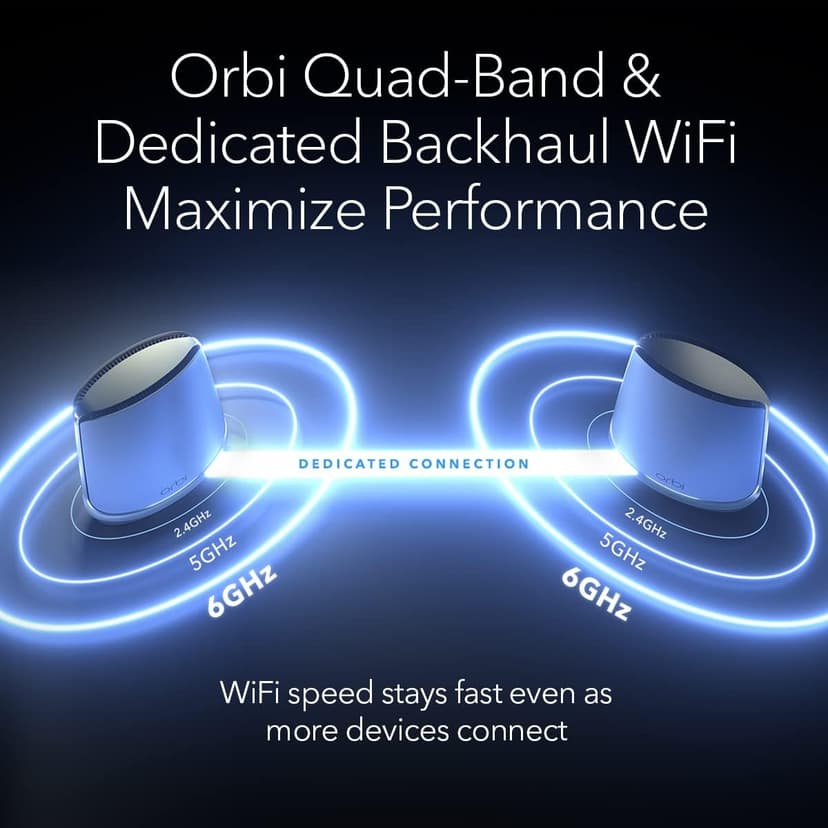 NETGEAR Orbi Quad-Band WiFi 6E Mesh Network System (RBKE963), Router + 2 Satellite Extenders, Security Features, Up to 10.8 Gbps, Coverage up to 9,000 sq. ft., 200 Devices, 10 Gig Internet Port
