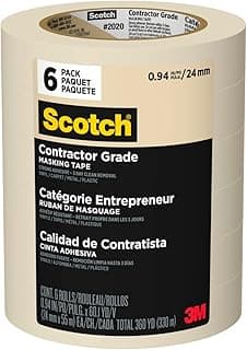 Scotch Contractor Grade Masking Tape, 1 Inch Wide (0.94 in. x 60.1 Yds) 6 Rolls, 3-Day Interior Clean Removal, Removes Easily Without Leaving Sticky Residue, Interior & Exterior Use (2020-24EP6)