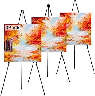 63" Folding Easel Stand for Display,Adjustable Floor Poster Easel for Arts,Pictures,Paintings,Telescoping Black Metal Easel Fit for Signs at Exhibition,Lobby,Holds 5lbs,3Pack