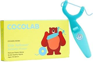 Cocolab Kids Reflosser, Reusable, BPA-Free Flosser for Children with Sticker Pack, Dentist-Designed Eco-Friendly Oral Care Tool, Floss Holder for Healthy Teeth (Floss Not Included)
