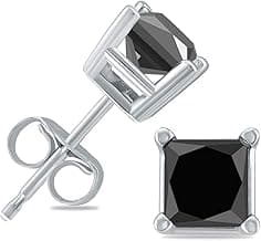 1 Carat TW Princess Square Black Diamond Solitaire Earrings in 10K White Gold