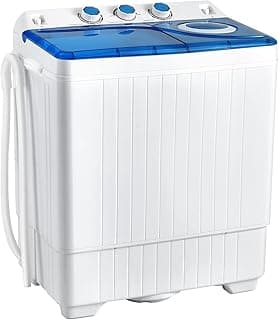 COSTWAY Twin Tub 26lbs Capacity Laundry, 18lbs 8lbs Spinner Combo with Timer Knobs, Built-in Drain Pump, Compact Washer for Home Dorm Apartment (Blue+White) portable washing machine