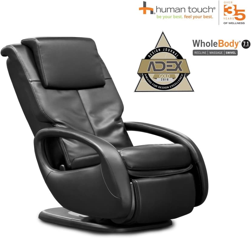 Human Touch WholeBody 7.1 Living Room Recliner Massage Chair - Full Body Professional Grade Personal Massage - Relaxation w Heat for Targeted Stress + Muscle Pain Relief with Foot Calf - Black