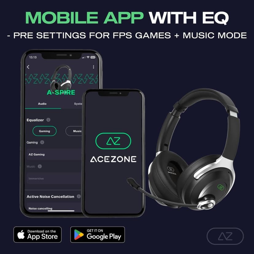 A-Spire - ANC Gaming Headset - Active Noise Cancellation - Noise Cancelling Flip-to-Mute Microphone - Mobile App - Lightweight - Windows PC - PS4 - PS5 - Xbox - Switch - Android - iOS - Mac
