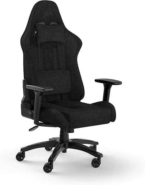 Corsair TC100 Relaxed Gaming Chair - Fabric - Racing-Inspired Design - Lumbar Pillow - Detachable Memory Foam Neck Pillow - Adjustable Seat Height - Adjustable Armrests - Black
