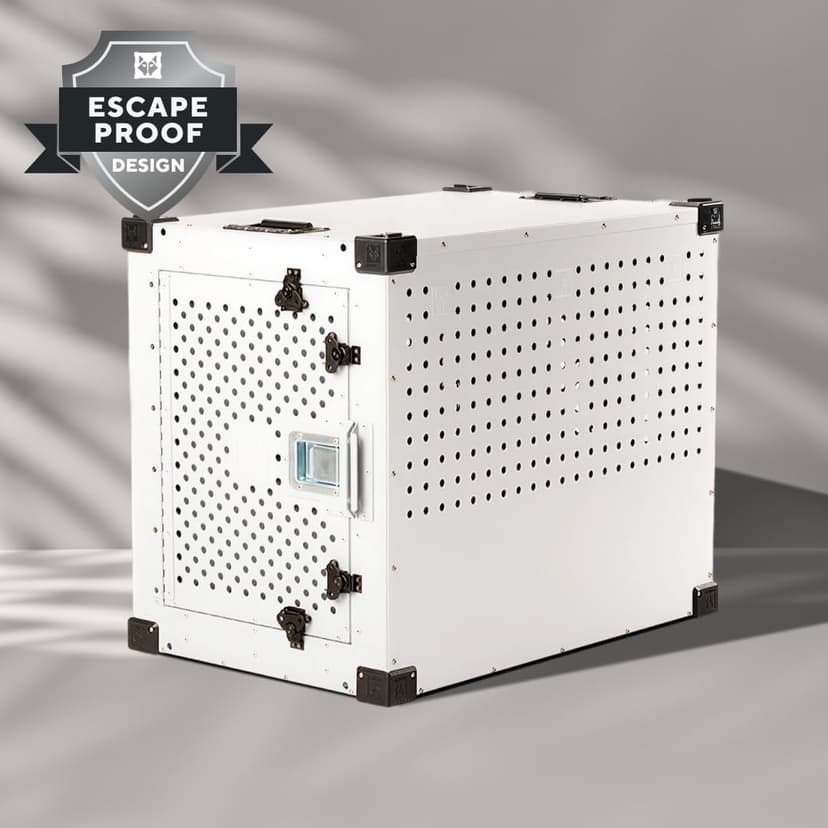 Impact Indestructible High Anxiety Dog Crate for Large Dogs - Heavy Duty Escape Proof Indoor Dog Kennel with Powder-Coated Aluminum - Ideal for Escape Artists (White, 40" (40.5" L x 23" W x 29" H)