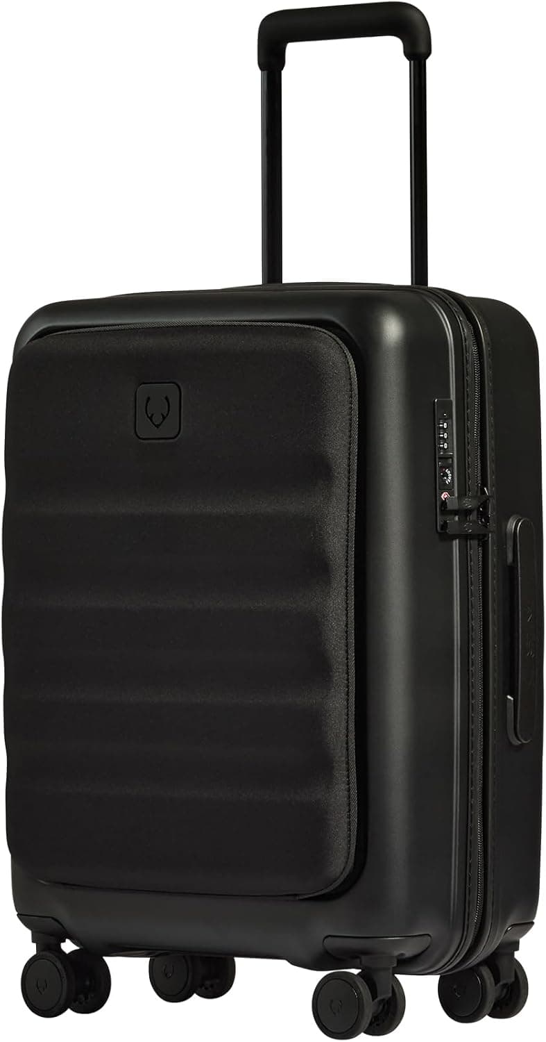 Icon Stripe Hardside Carry On Luggage with Pocket, 21.7x15.7x9.4 Inch, 47L - Lightweight, 4 Spinner Wheels, Adjustable Handle, External Front Pocket, Small Suitcase, TSA Lock - Black