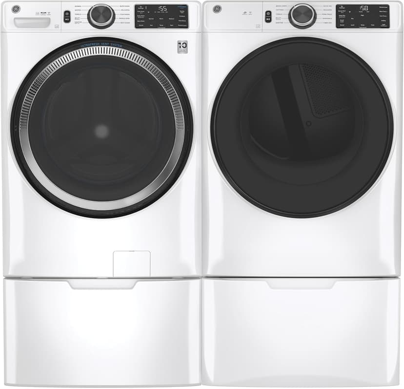 GE GFD55ESSNWW 28" Front Load Electric Dryer with 7.8 cu. ft. Capacity Built-in WiFi HE Sensor Dry and Sanitize Cycle in White