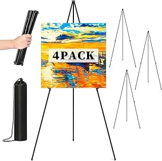 Easel Stand for Sign, 63" Portable Easels Stand for Display, Lightweight Adjustable Tripod Art Easel Stand for Wedding Sign, Black Metal Painting Easel with Portable Bags (4 Pack)