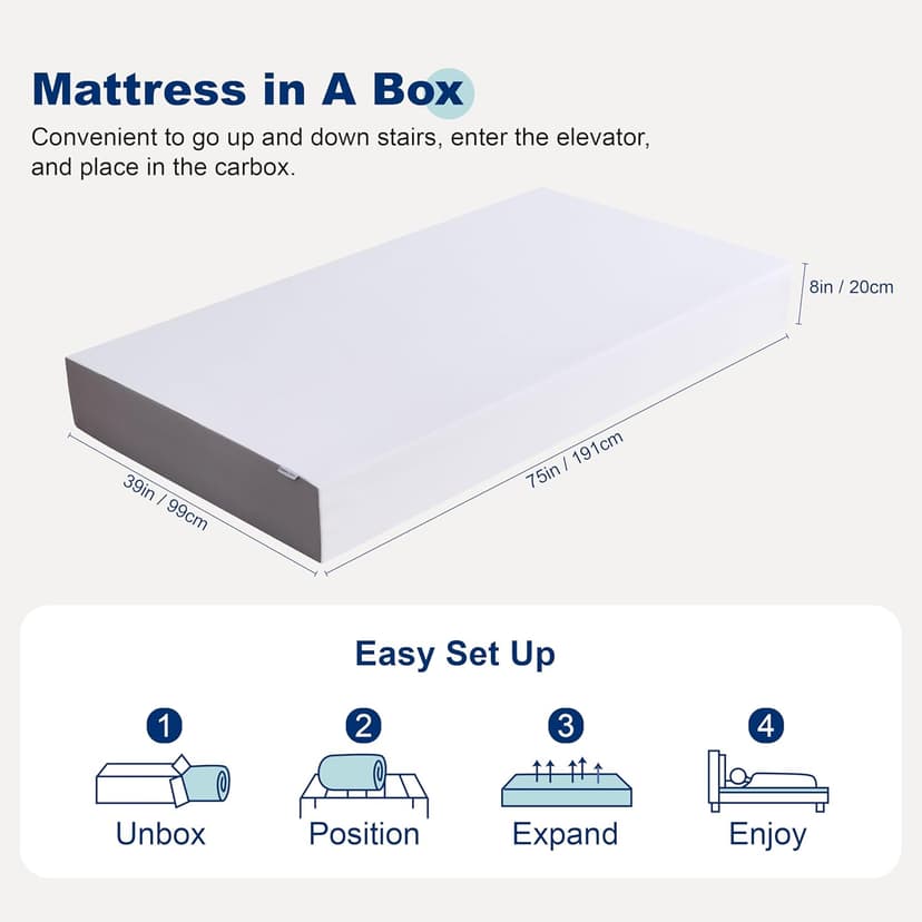 Amazon Basics Memory Foam Mattress, Medium Firm, 8 Inch, Twin, White/Grey