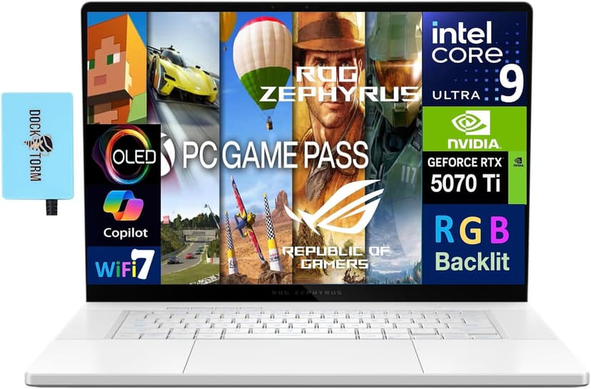 ASUS ROG Zephyrus G16 Laptop 16.0" 240Hz WQXGA Display (Intel Ultra 9-285H, GeForce RTX™ 5070 Ti 12GB, 32GB LPDDR5X, 2x4TB SSD R0 (8TB), RGB KB, Thunderbolt 4, Win 11 Pro) w/DKZ USB Port Expander