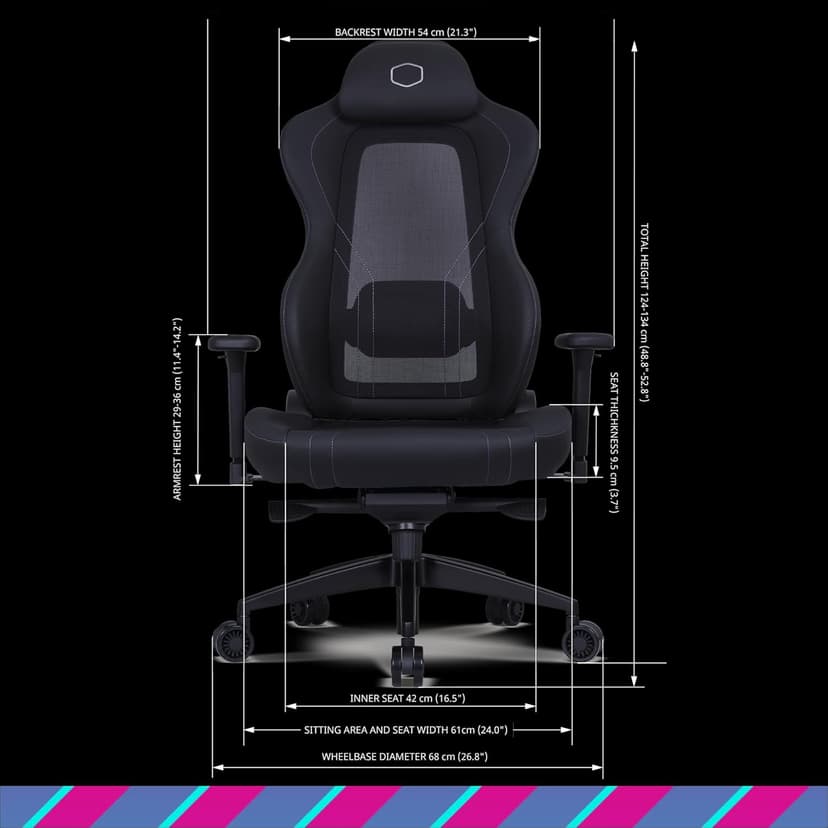 Cooler Master Hybrid 1 Ergonomic Gaming Chair MuscleFlex® Mesh, Cold-Molded Foam, Steel Frame | Aluminum Base. 180 Reclining, Adjustable Lumbar Support | Gas Lift, 360° Swivel for PC Game | Office