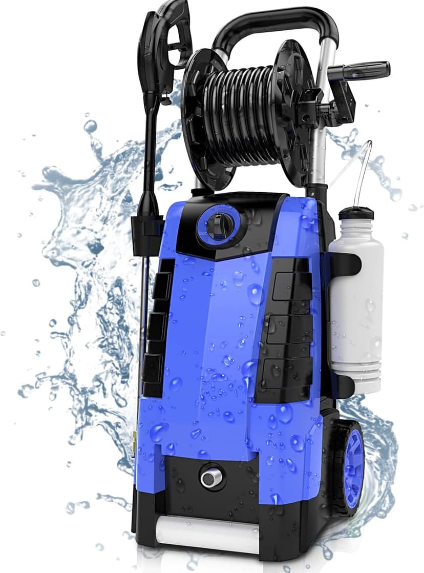 Suyncll Pressure Washer, 2.1GPM Electric Power Washer,2000W High Pressure Washer, Professional Washer Cleaner, with Soap Bottle and Hose Reel, Best for Cleaning Cars,Driveways,Patios