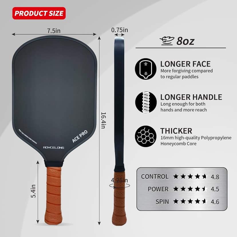 Pickleball Paddles Pickleball Rackets T700 Carbon Fiber Surface Pickle Ball Training Paddle for Beginners to Advanced Players USAPA Compliant 16mm Core Portable Bag